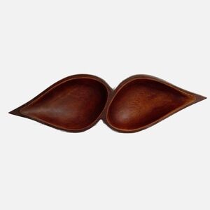 Vintage Unbranded Hand Made Wooden Mid Century Two Section Serving Dish Nut Bowl